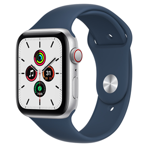 Apple Watch SE GPS + Cellular, 44 mm, sudraba/zila - Viedpulkstenis MKRY3EL/A