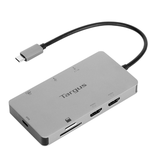 Targus USB-C Dual HDMI 4K Docking Station, USB-C, 2x HDMI, 100 W, pelēka - Portatīvā datora dokstacija