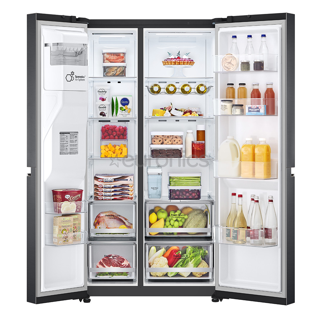 LG Water & Ice Dispenser, augstums 179 cm, 635 L, melna - SBS ledusskapis