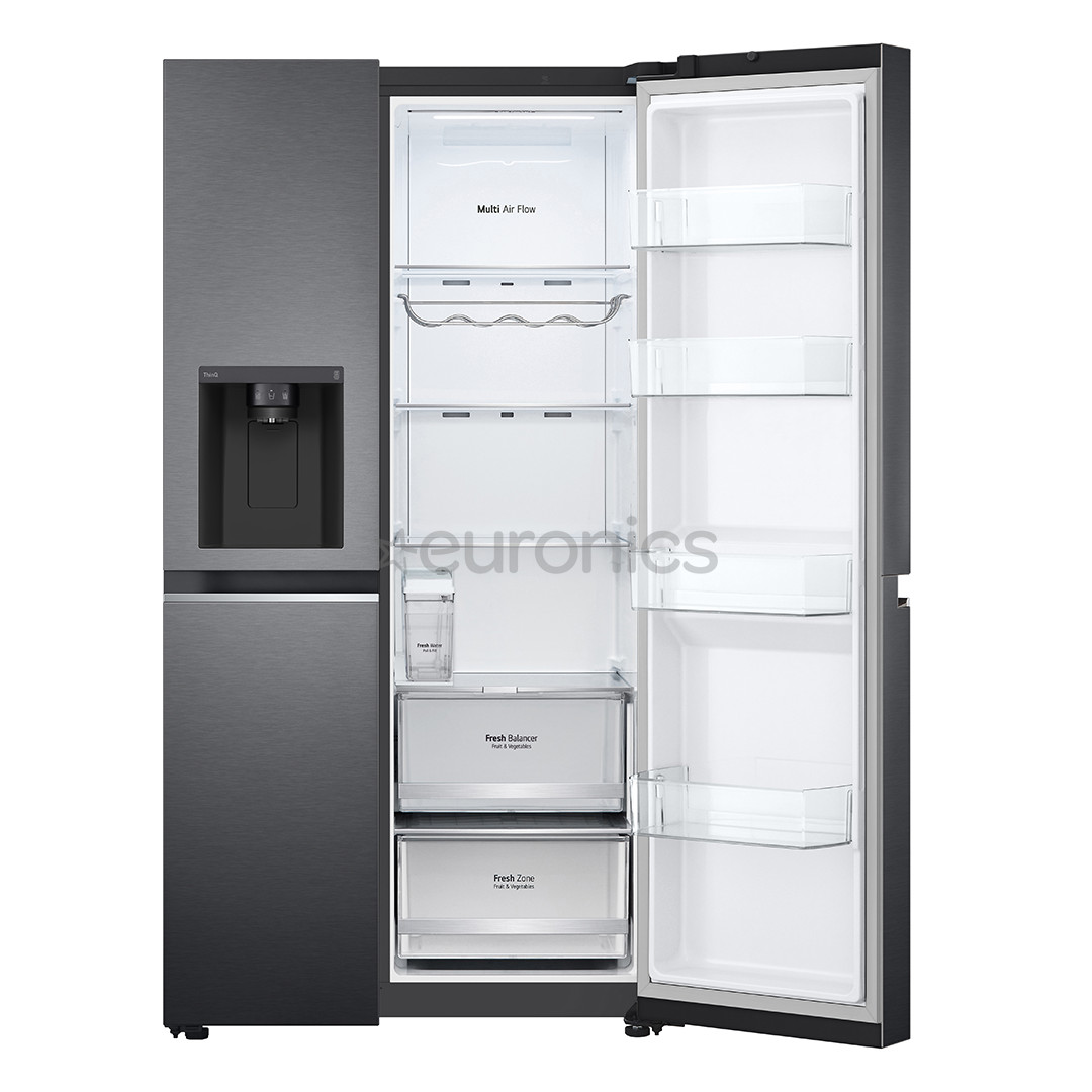 LG Water & Ice Dispenser, augstums 179 cm, 635 L, melna - SBS ledusskapis