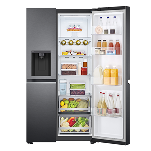 LG Water & Ice Dispenser, augstums 179 cm, 635 L, melna - SBS ledusskapis