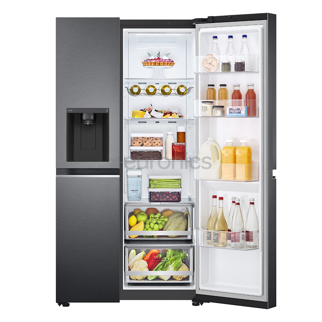 LG Water & Ice Dispenser, augstums 179 cm, 635 L, melna - SBS ledusskapis