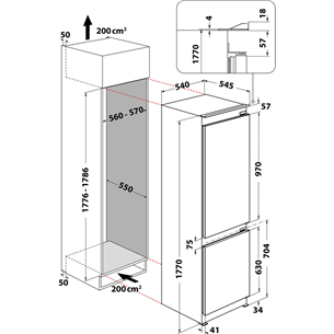 Whirlpool, augstums 177 cm, 250 L - Iebūvējams ledusskapis