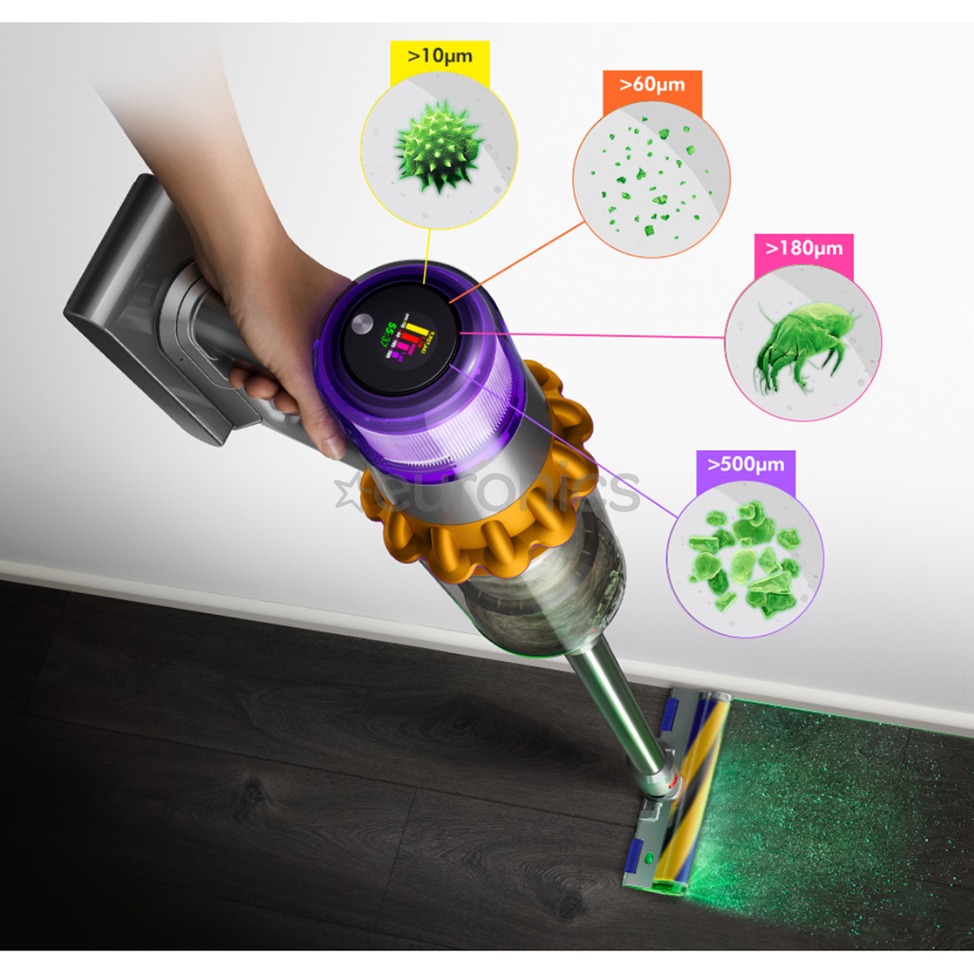 Dyson V15 Detect Absolute, dzeltena/pelēka - Bezvadu putekļu sūcējs