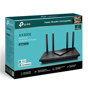 TP-Link Archer AX55 AX3000 Dual Band Gigabit Wi-Fi 6, melna - Bezvadu rūteris