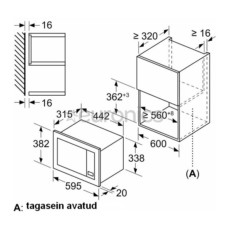 Bosch Serie 2, 20 l, 1270 w, nerūsējoša tērauda – Iebūvējama mikroviļņu krāsns