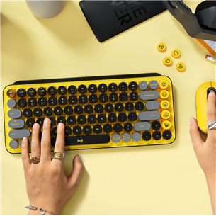 Logitech POP Keys Emoji, Brown tactile switches, US, dzeltena - Bezvadu klaviatūra