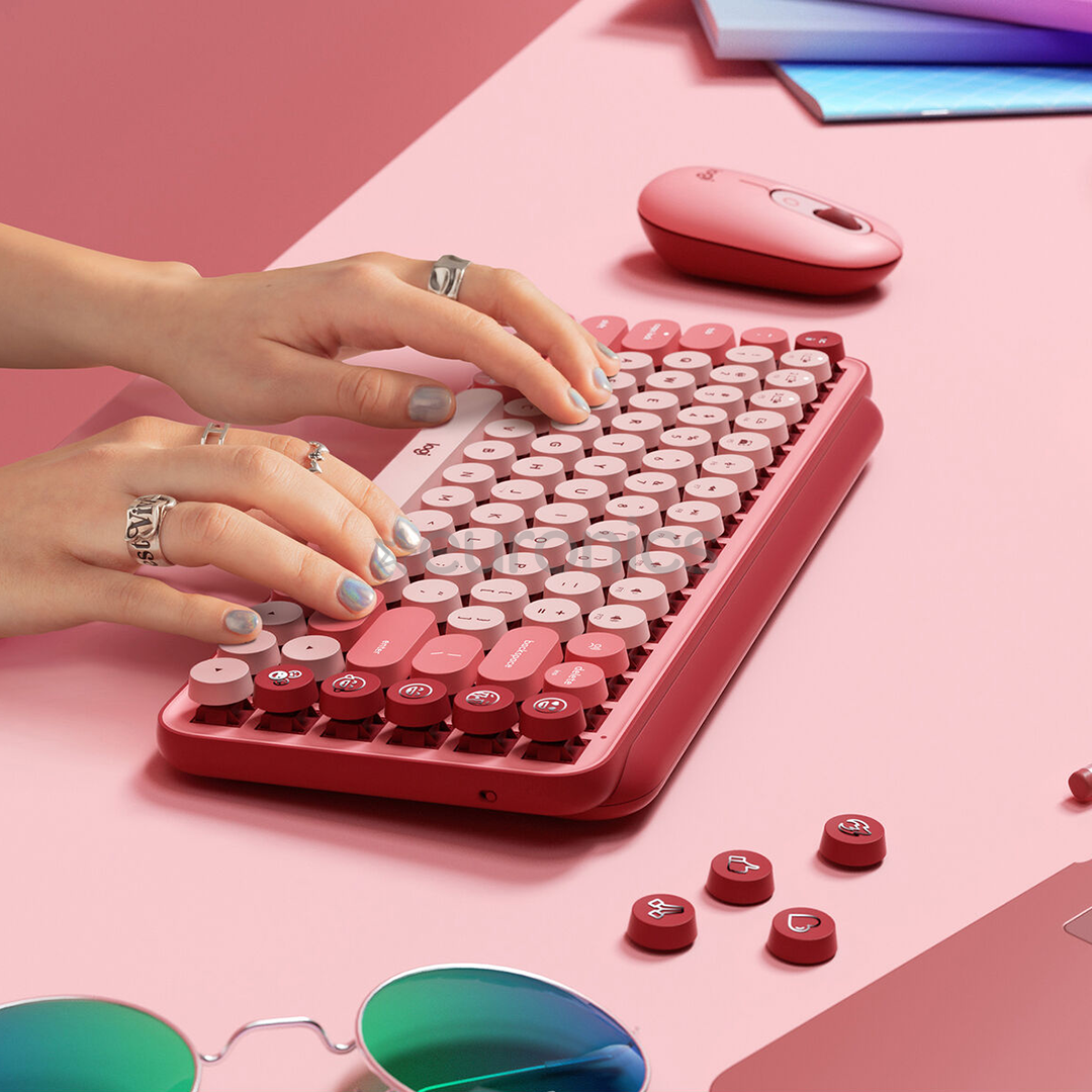 Logitech POP Keys Emoji, Brown tactile switches, US, rozā - Bezvadu klaviatūra