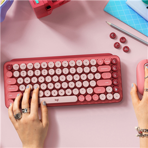 Logitech POP Keys Emoji, Brown tactile switches, US, rozā - Bezvadu klaviatūra