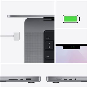 Apple MacBook Pro 16 (2021), 16.2'', M1 Max 32C, 64GB, 2TB, ENG, tumši pelēka - Portatīvais dators