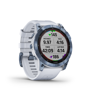 Garmin fenix 7X Sapphire Solar, 51 мм, Base, титановый синий минерал DLC/белый ремешок - Спортивные часы