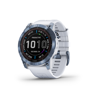 Garmin fenix 7X Sapphire Solar, 51 мм, Base, титановый синий минерал DLC/белый ремешок - Спортивные часы