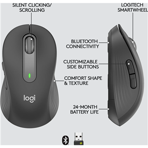 Logitech Signature M650 L, optiskā, melna - Bezvadu datorpele