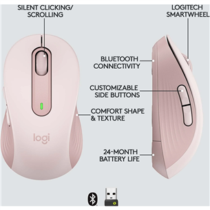 Logitech Signature M650 L, optiskā, rozā - Bezvadu datorpele