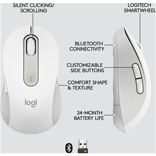 Logitech Signature M650 L, optiskā, balta/pelēka - Bezvadu datorpele