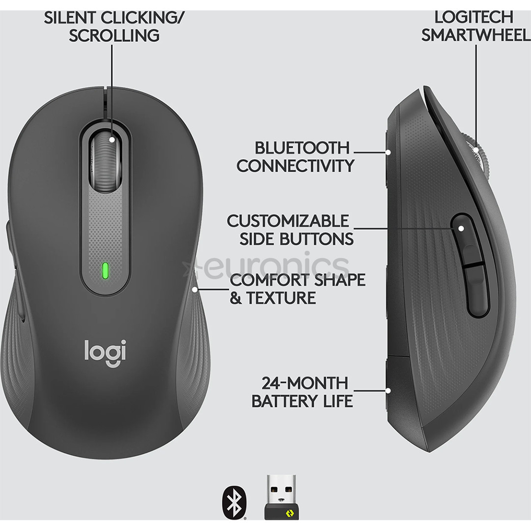 Logitech Signature M650, optiskā, melna - Bezvadu datorpele