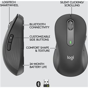 Logitech Signature M650 L, kreiļiem, optiskā, melna - Bezvadu datorpele