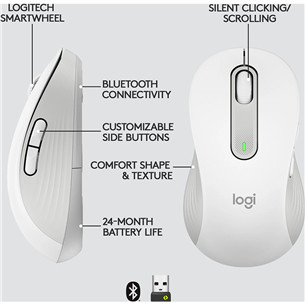 Logitech Signature M650 L, kreiļiem, optiskā, balta/pelēka - Bezvadu datorpele