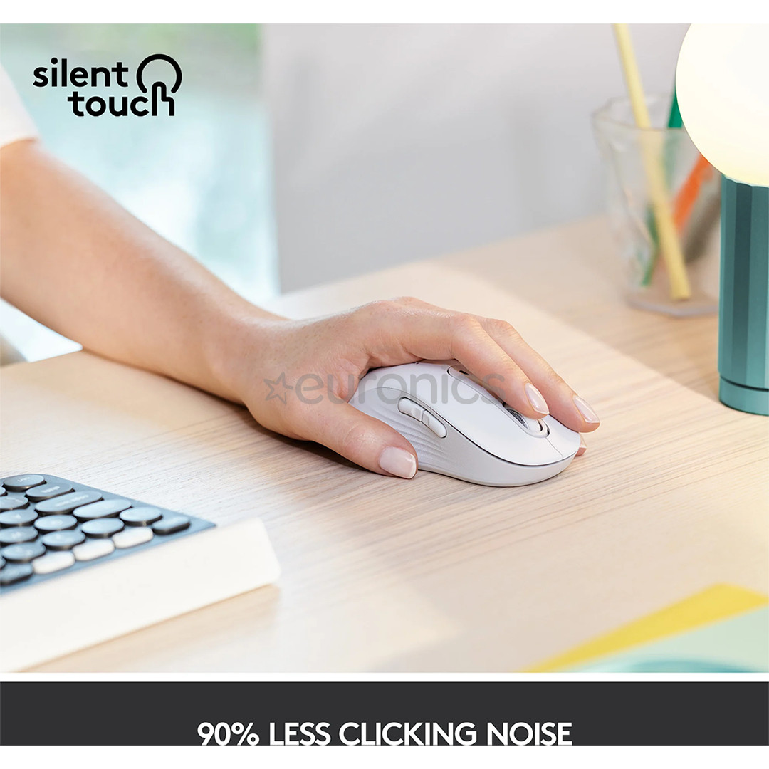 Logitech Signature M650 L, kreiļiem, optiskā, balta/pelēka - Bezvadu datorpele
