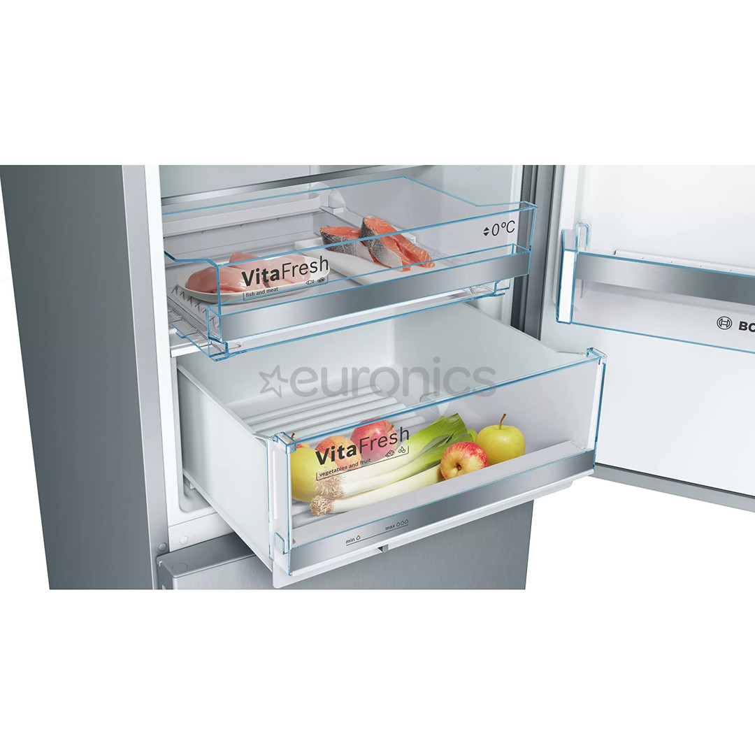 Bosch Series 6, 308 L, height 186 cm, inox - Refrigerator