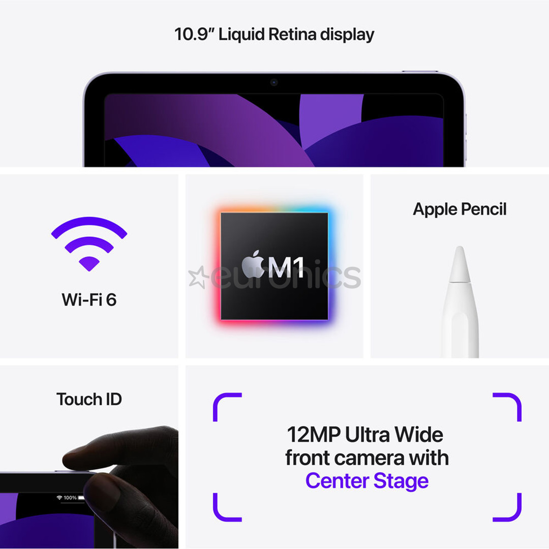 Apple iPad Air (2022), 10,9", 64 ГБ, WiFi, сиреневый - Планшет