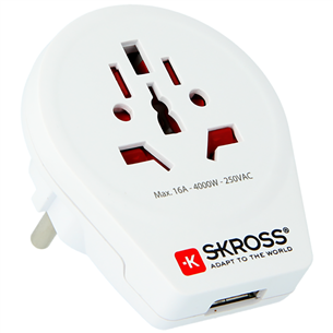 Skross World to Europe USB, balta - Ceļojuma adapteris