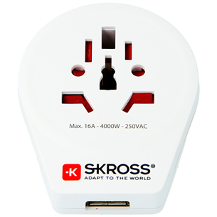 Skross World to Europe USB, balta - Ceļojuma adapteris