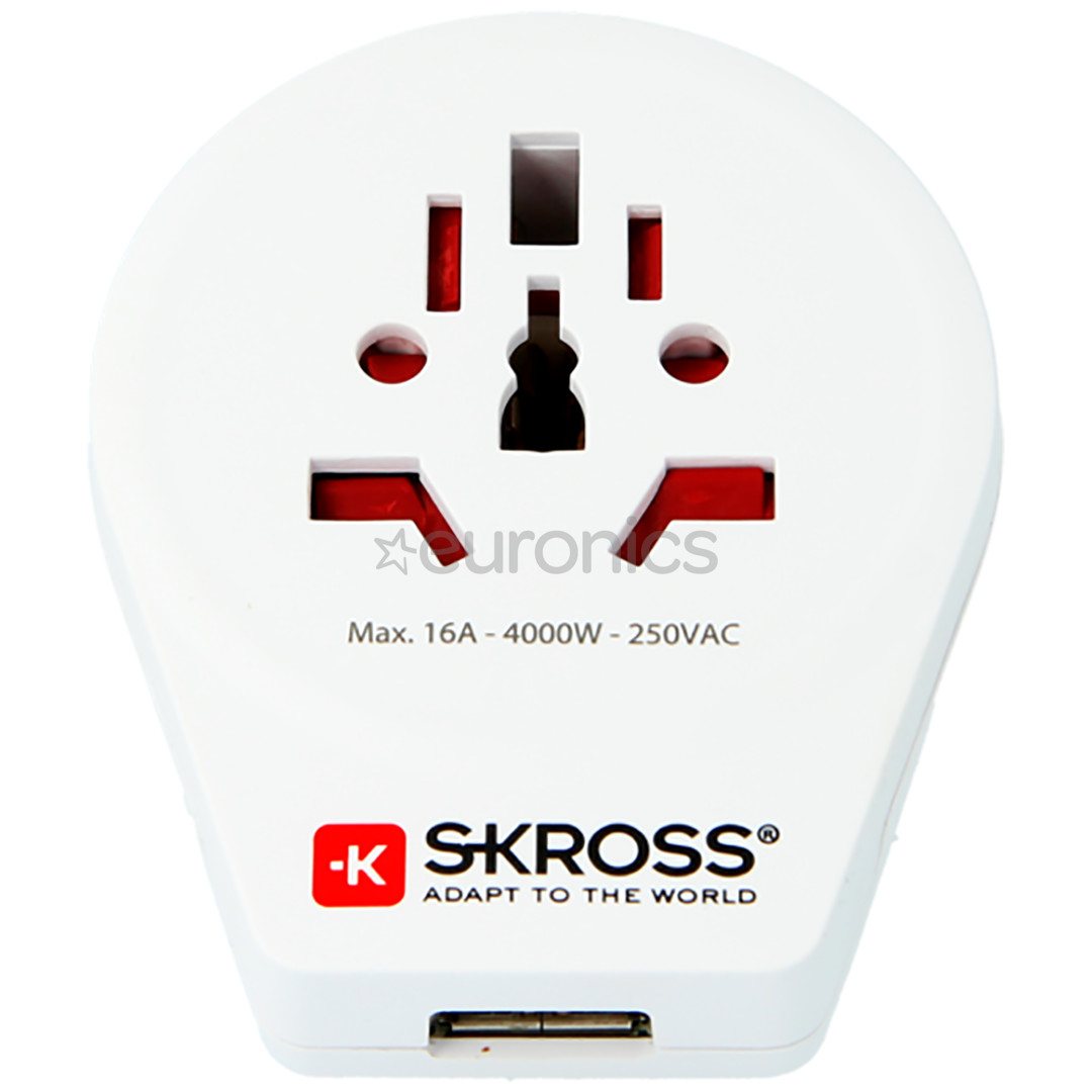 Skross World to Europe USB, balta - Ceļojuma adapteris