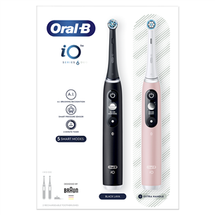 Braun Oral-B iO6, 2 gab., melna/rozā - Elektrisko zobu birstu komplekts
