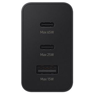 Samsung Trio, USB-C, USB-A, 65 Вт, черный - Адаптер питания