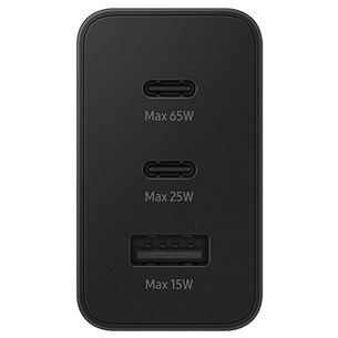 Samsung Trio, USB-C, USB-A, 65 W, melna - Lādētājs