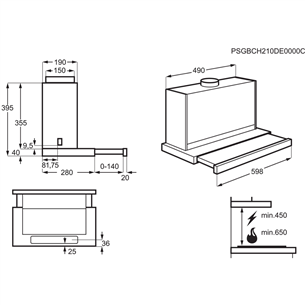 Electrolux, 600 m³/h, width 59.8 cm, grey - Built-in Cooker Hood