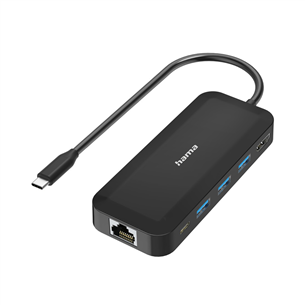 Hama Classic Line USB-C hub, 3 x USB-A, USB-C, HDMI, LAN/Ethernet, melna - Adapteris 00300080