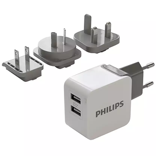 Philips, USB-A, 15.5 W, gaiši pelēka - Lādētājs DLP2220/10