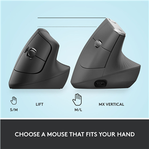 Logitech Lift Vertical Ergonomic Mouse, melna - Bezvadu datorpele