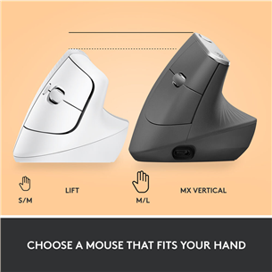 Logitech Lift Vertical Ergonomic Mouse, balta - Bezvadu datorpele