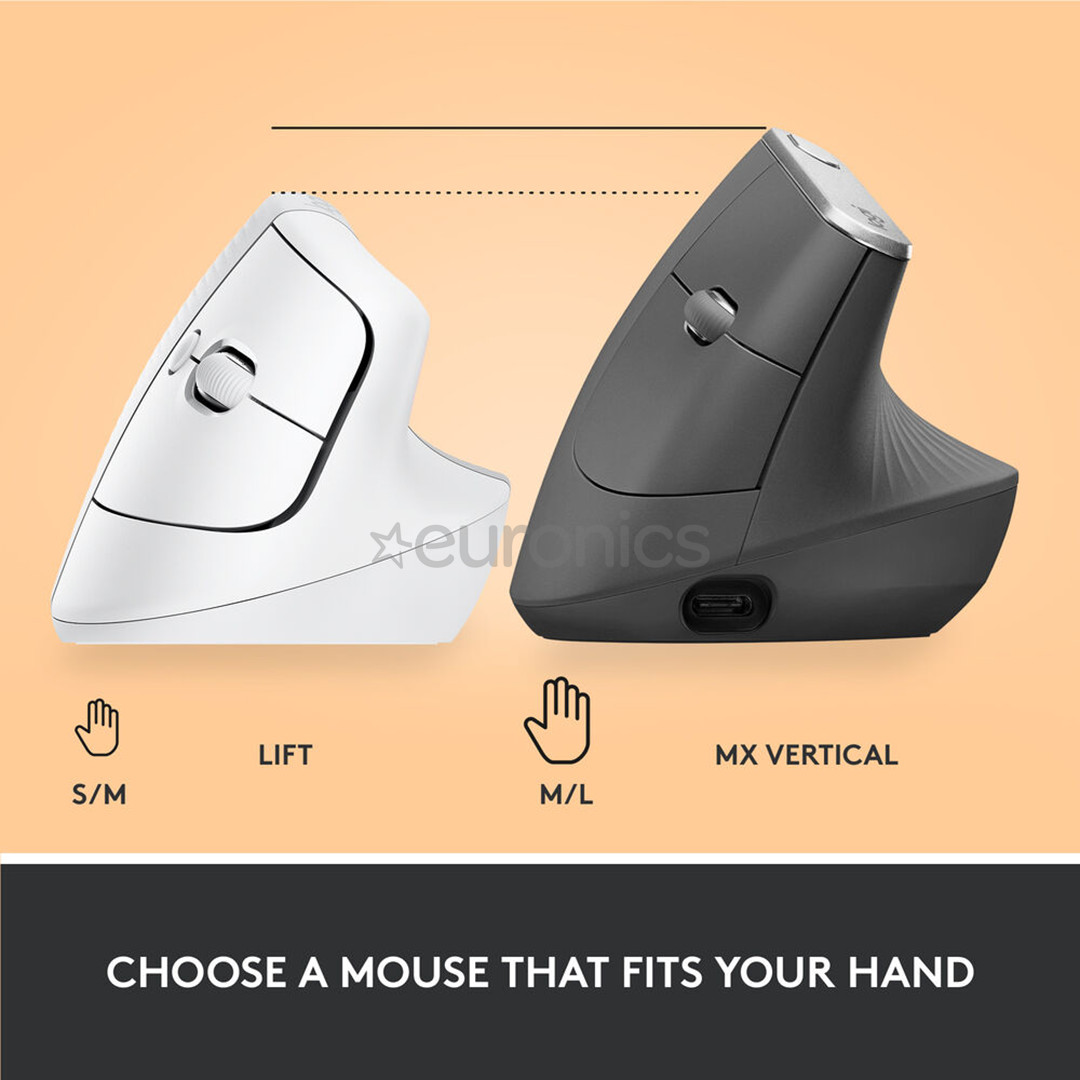 Logitech Lift Vertical Ergonomic Mouse, balta - Bezvadu datorpele