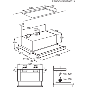 Electrolux, 330 m³/h, width 59.8 cm, grey - Built-in Cooker Hood