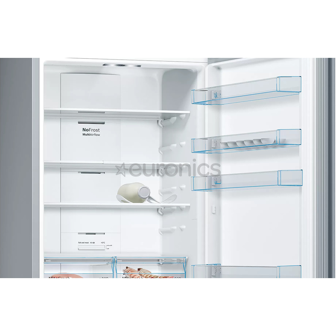 Bosch, NoFrost, 438 л, высота 203 см, нерж. сталь - Холодильник