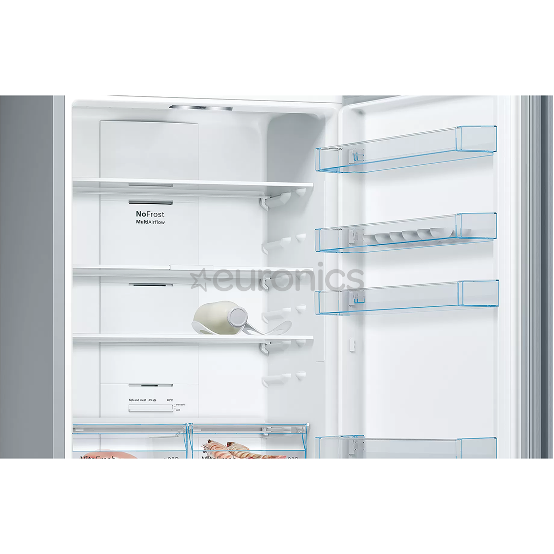 Bosch, NoFrost, 438 л, высота 203 см, нерж. сталь - Холодильник