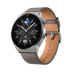 Huawei Watch GT 3 Pro, 46 mm, ādas siksniņa, titāna/pelēka - Viedpulkstenis