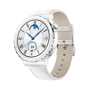 Huawei Watch GT 3 Pro, 43 mm, ādas siksniņa, balta/sudraba - Viedpulkstenis