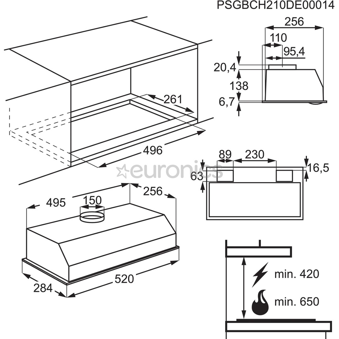 AEG, 330 m³/h, width 52 cm, grey - Built-in Cooker Hood