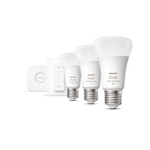 Philips Hue White and Color Starter Kit, E27, 3 gab., balta - Viedās gaismas starta komplekts