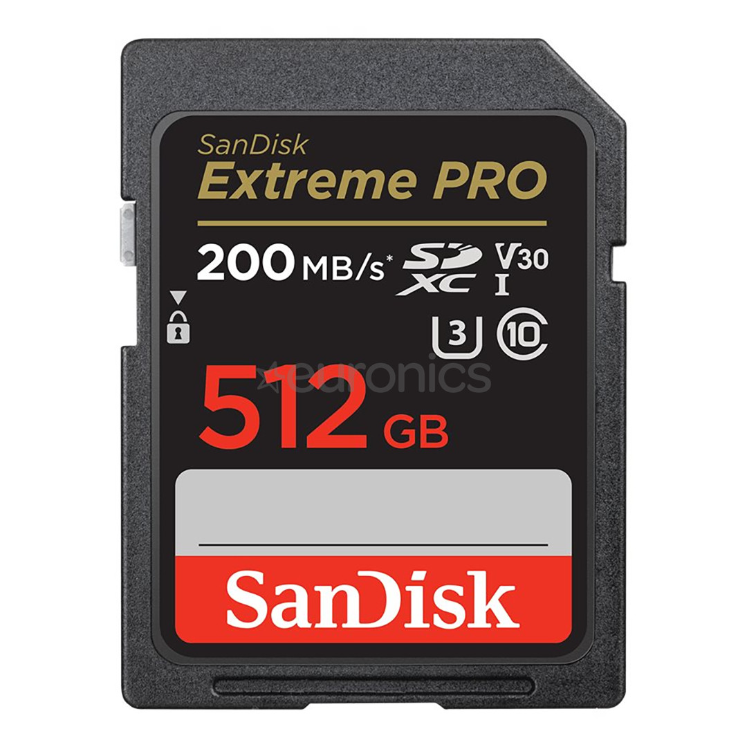 SanDisk Extreme Pro, UHS-I, SDXC, 512 GB, black - Memory card