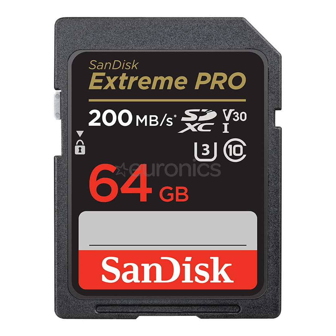 SanDisk Extreme Pro, UHS-I, SDXC, 64 ГБ, черный - Карта памяти