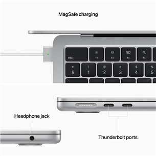 Apple MacBook Air 13 (2022), 13.6'', M2 8C/8C, 8 GB, 256 GB, RUS, sudraba - Portatīvais dators