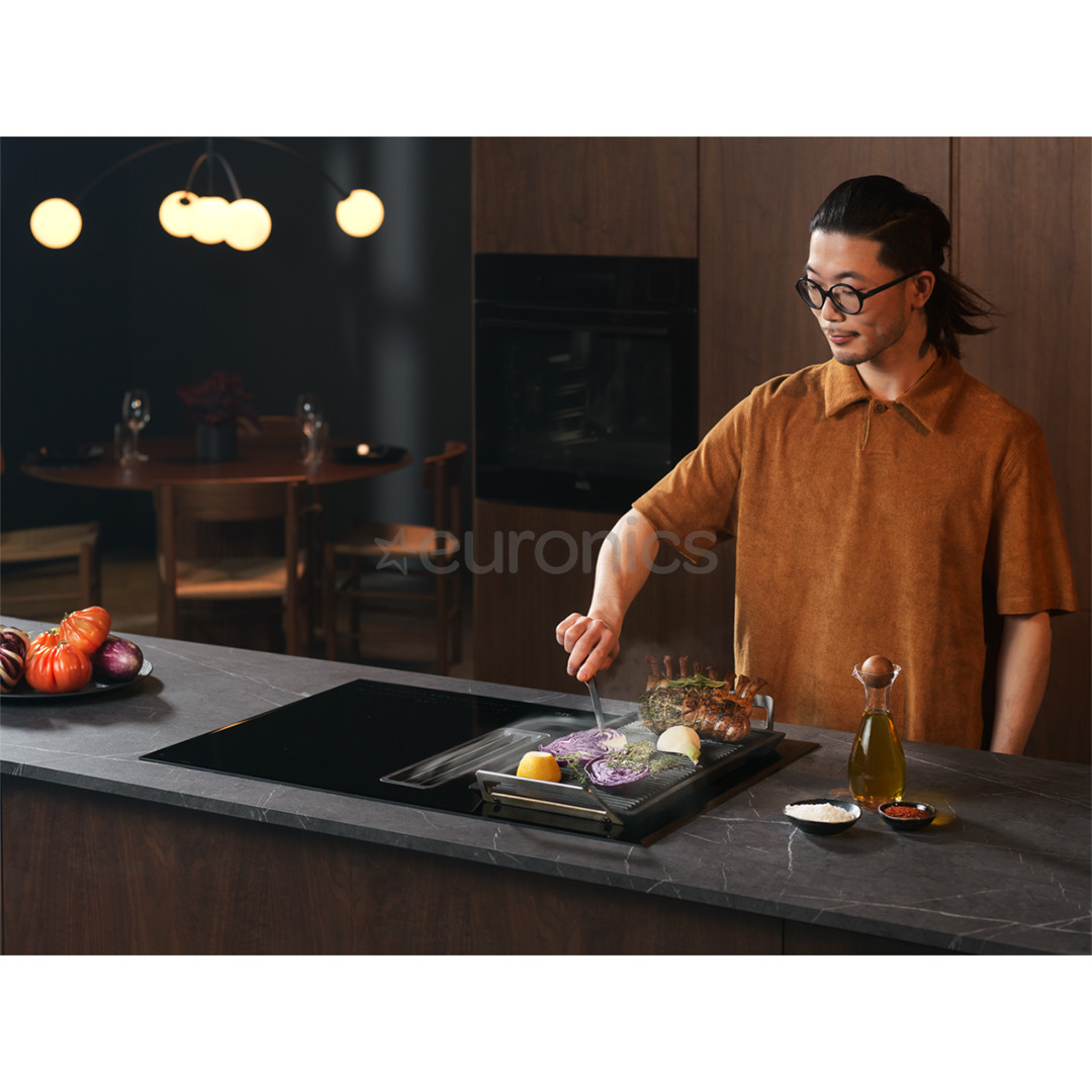 AEG 6000 Bridge, platums 80 cm, melna - Iebūvējama indukcijas plīts virsma ar tvaika nosūcēju