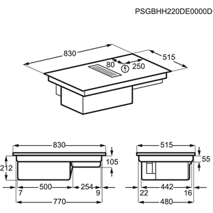 Electrolux, width 83 cm, frameless, black - Built-in Induction Hob with Cooker Hood