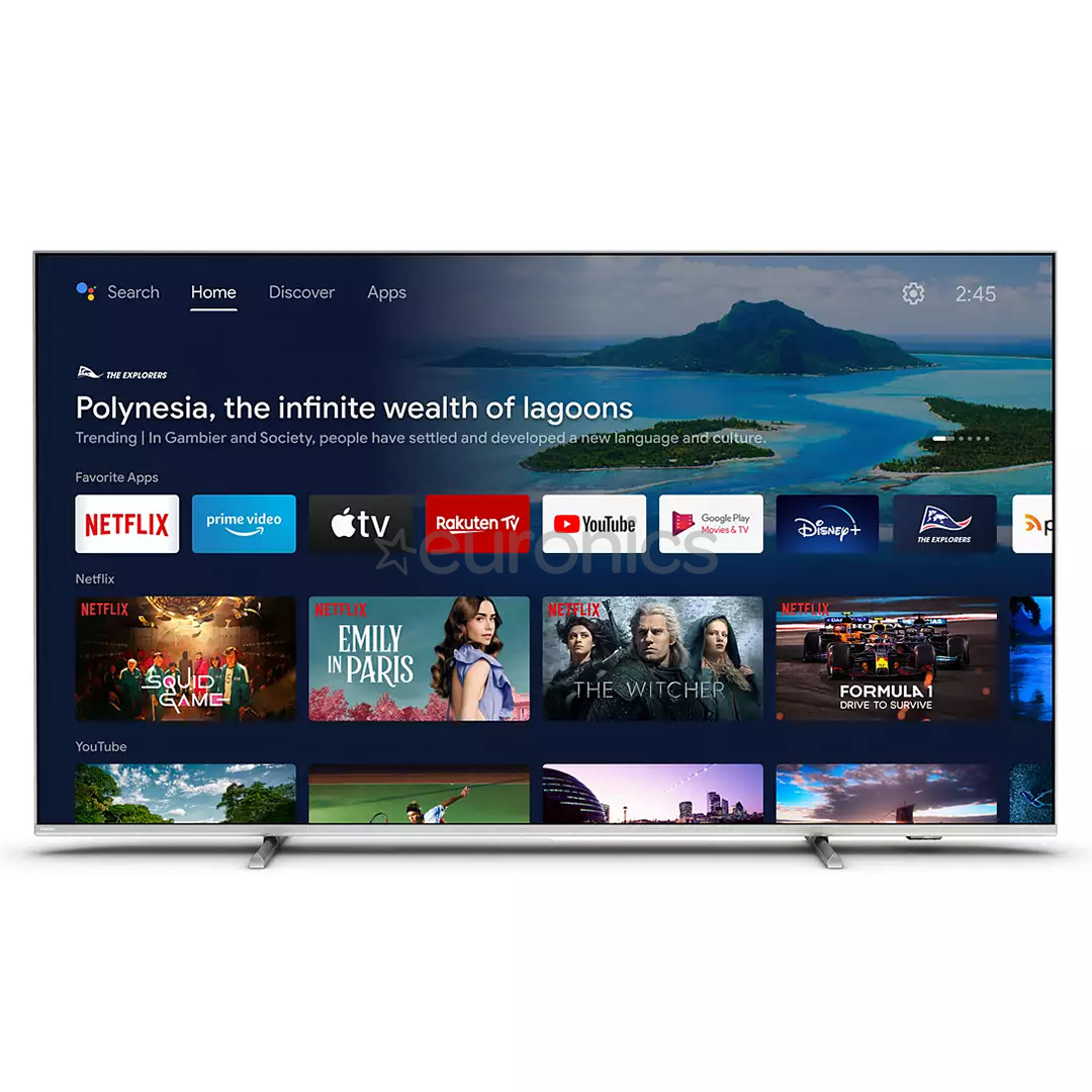 Philips PUS8057, 50'', 4K UHD, LED LCD, боковые ножки, серый - Телевизор